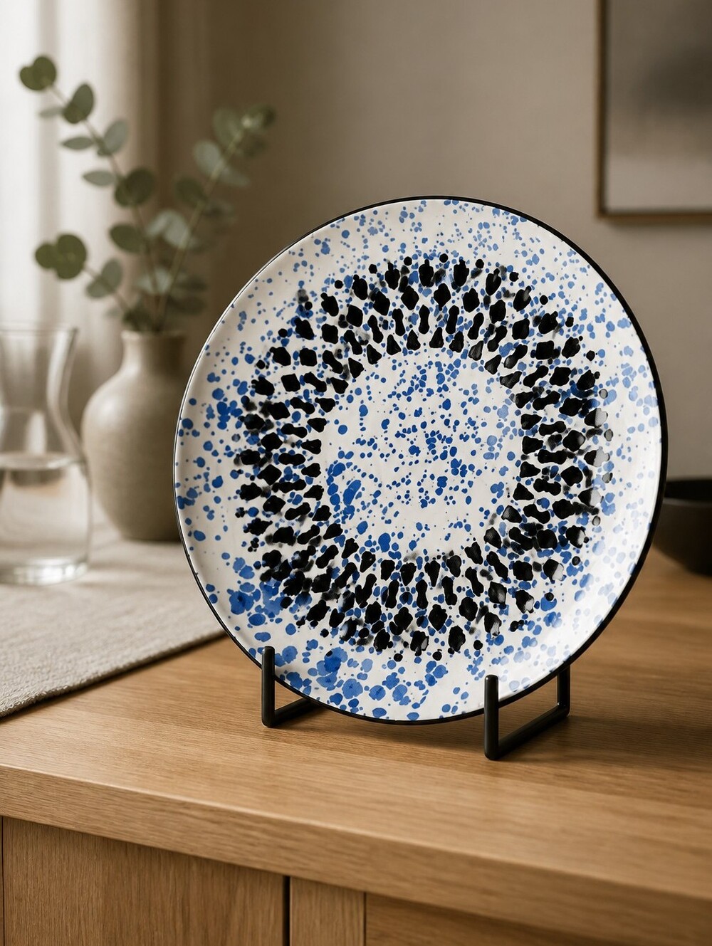 Abstract Blue and Black Decorative Plate